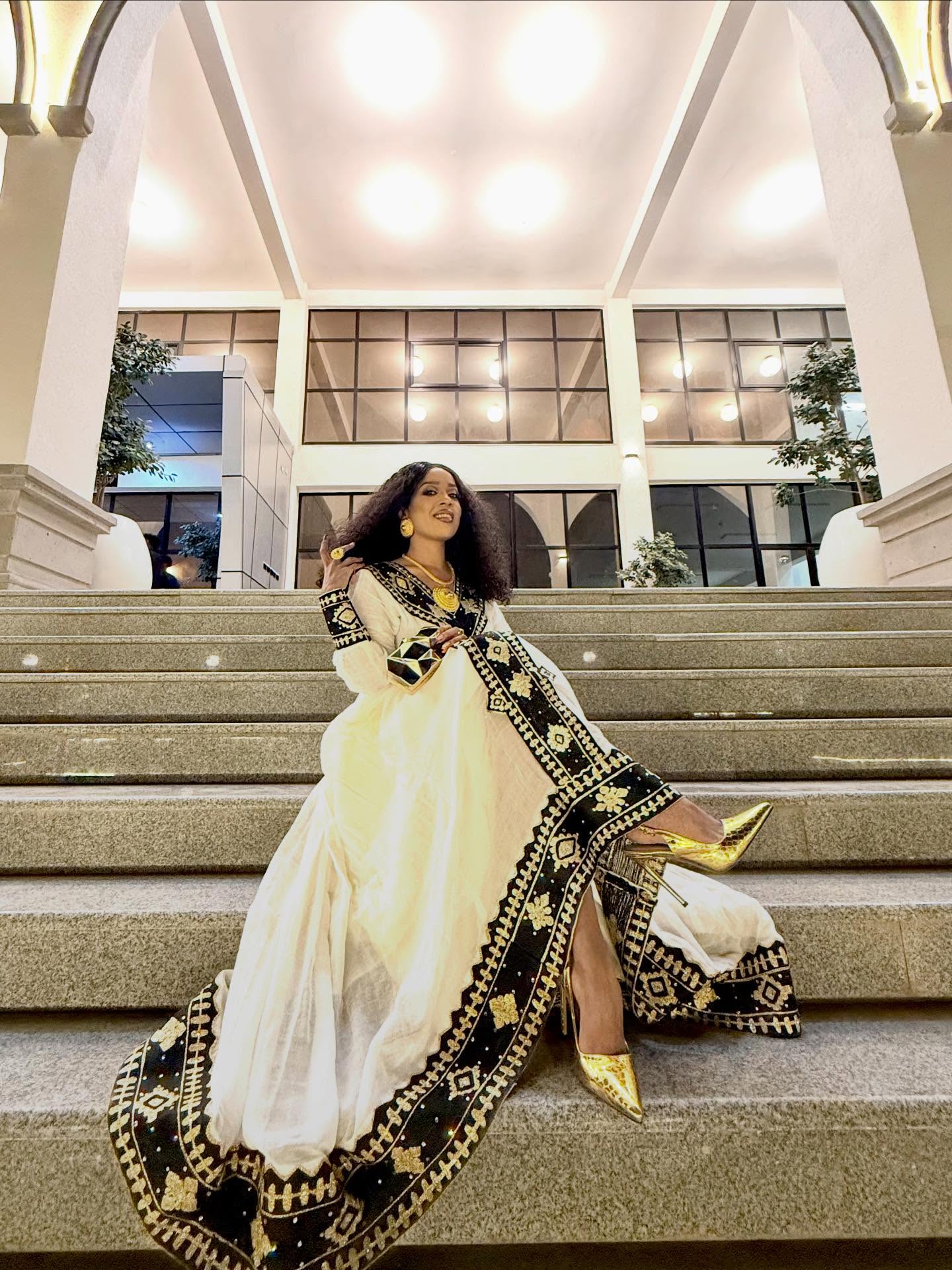 Majestic Black and Gold Embroidered Habesha Dress Regal Ethiopian Clothing Timeless Habesha Kemis 862