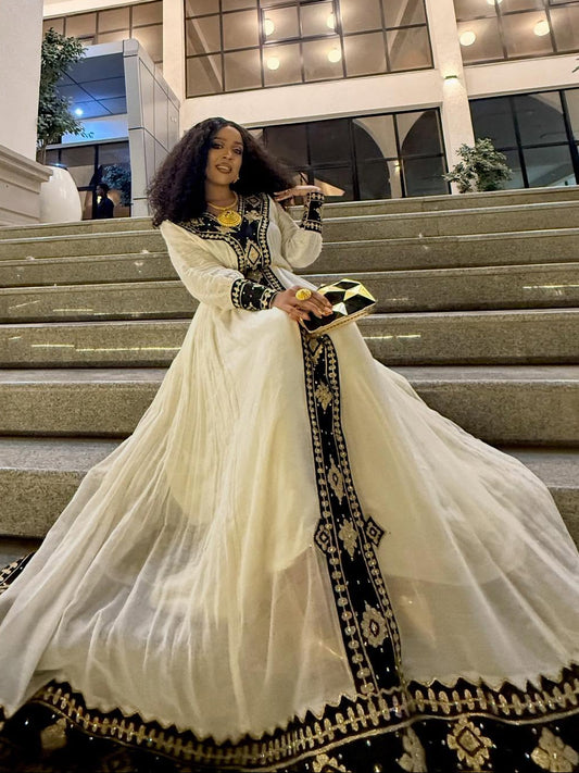 Black and Gold Habesha Dress Elegant Ethiopian Traditional Dress