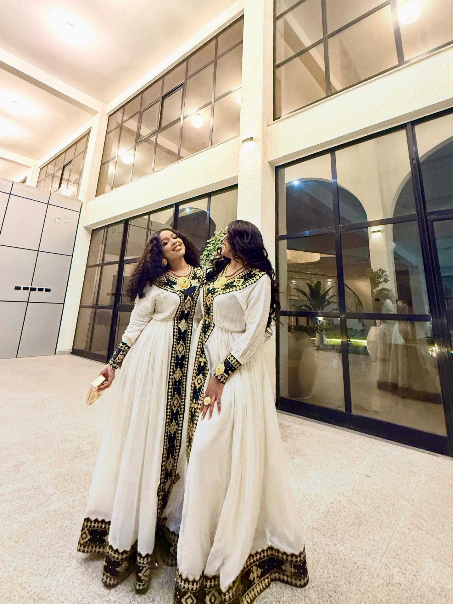 Majestic Black and Gold Embroidered Habesha Dress Regal Ethiopian Clothing Timeless Habesha Kemis 862