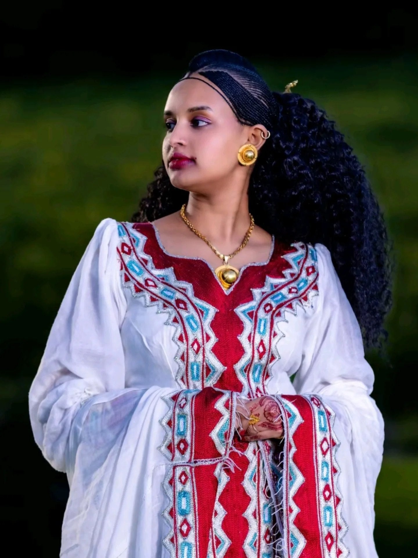 Red Embroidered Habesha Dress Long Sleeve Ethiopian Dress Timeless Habesha Kemis For Festive 865