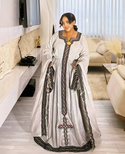 Silver Habesha Dress Traditional Ethiopian Clothing