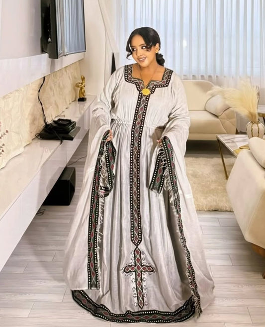 Silver Habesha Dress Traditional Ethiopian Clothing
