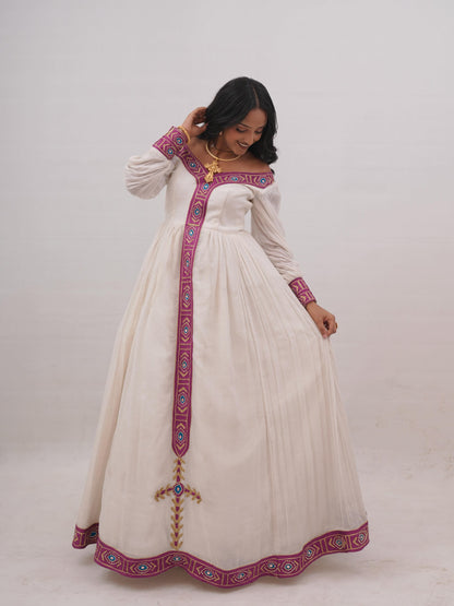 Orchid Embroidered Habesha Kemis Traditional Ethiopian Dress Timeless Habesha Dress For Festive 869