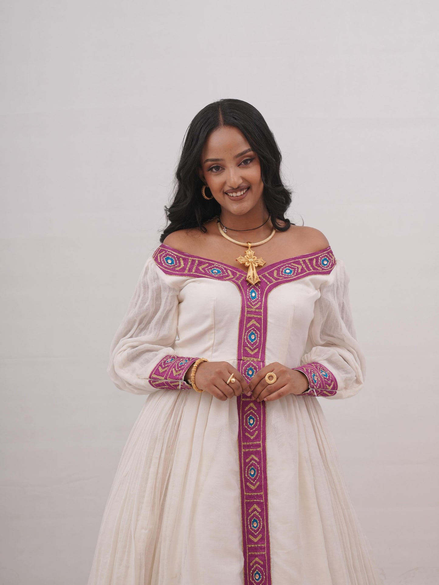 Orchid Embroidered Habesha Kemis Traditional Ethiopian Dress Timeless Habesha Dress For Festive 869