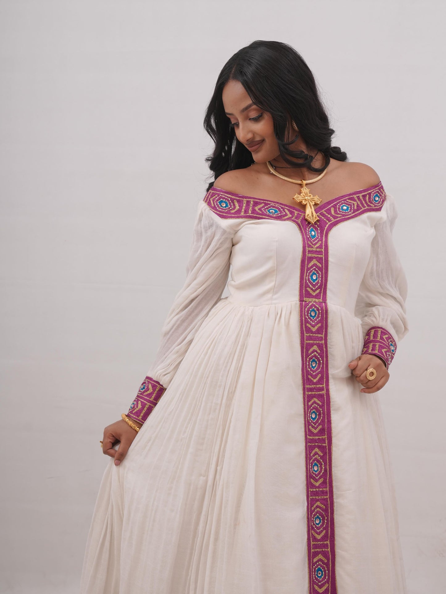 Orchid Embroidered Habesha Kemis Traditional Ethiopian Dress Timeless Habesha Dress For Festive 869