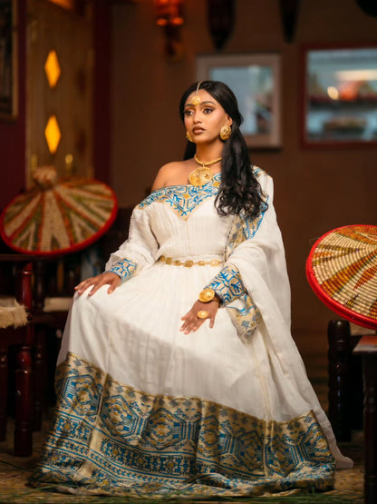 Royal Ethiopian Clothing Long Sleeve Habesha Kemis Graceful Habesha Dress Style 872