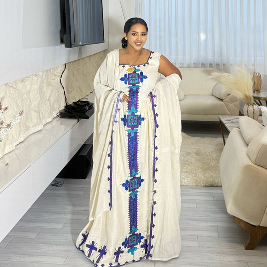 Sleeveless Habesha Kemis | Stunning Ethiopian Dress with Beautiful Embroidery