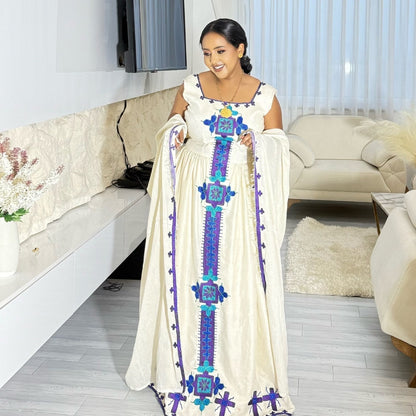 Sleeveless Habesha Kemis Stunning Ethiopian Dress with Beautiful Embroidery Graceful Habesha Dress 874