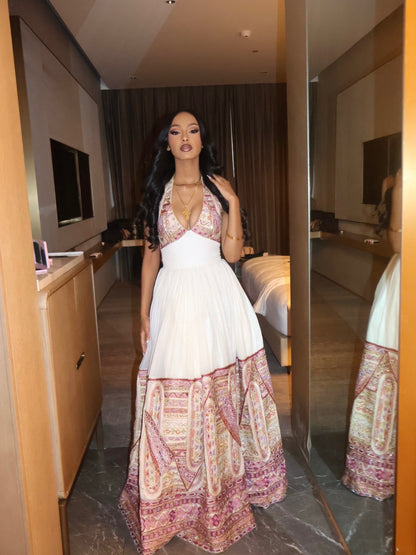 Colorful Habesha Dress Sleeveless Ethiopian Clothing with Artistic Embroidery Classic Habesha Kemis 882