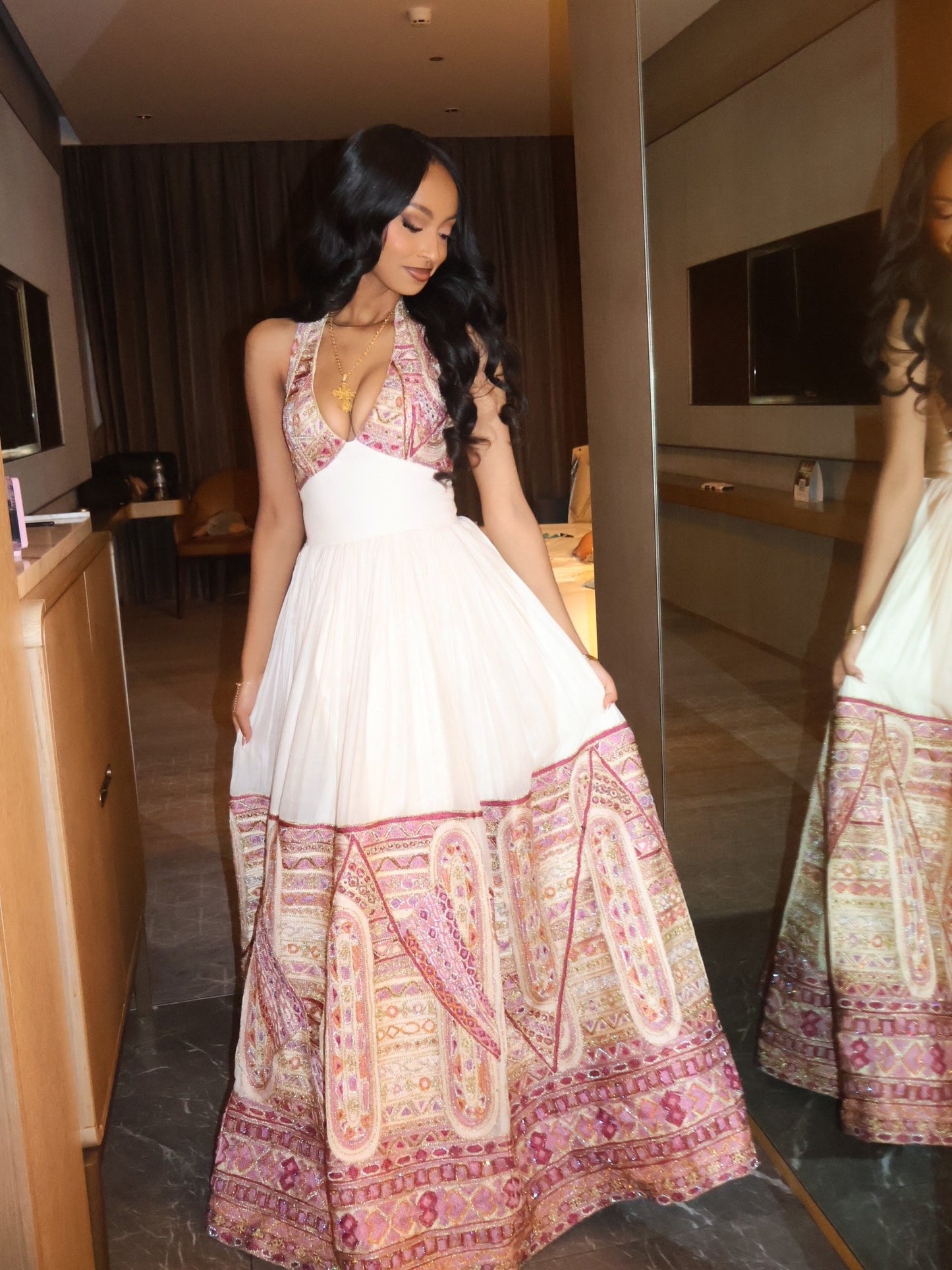 Colorful Habesha Dress Sleeveless Ethiopian Clothing with Artistic Embroidery Classic Habesha Kemis 882