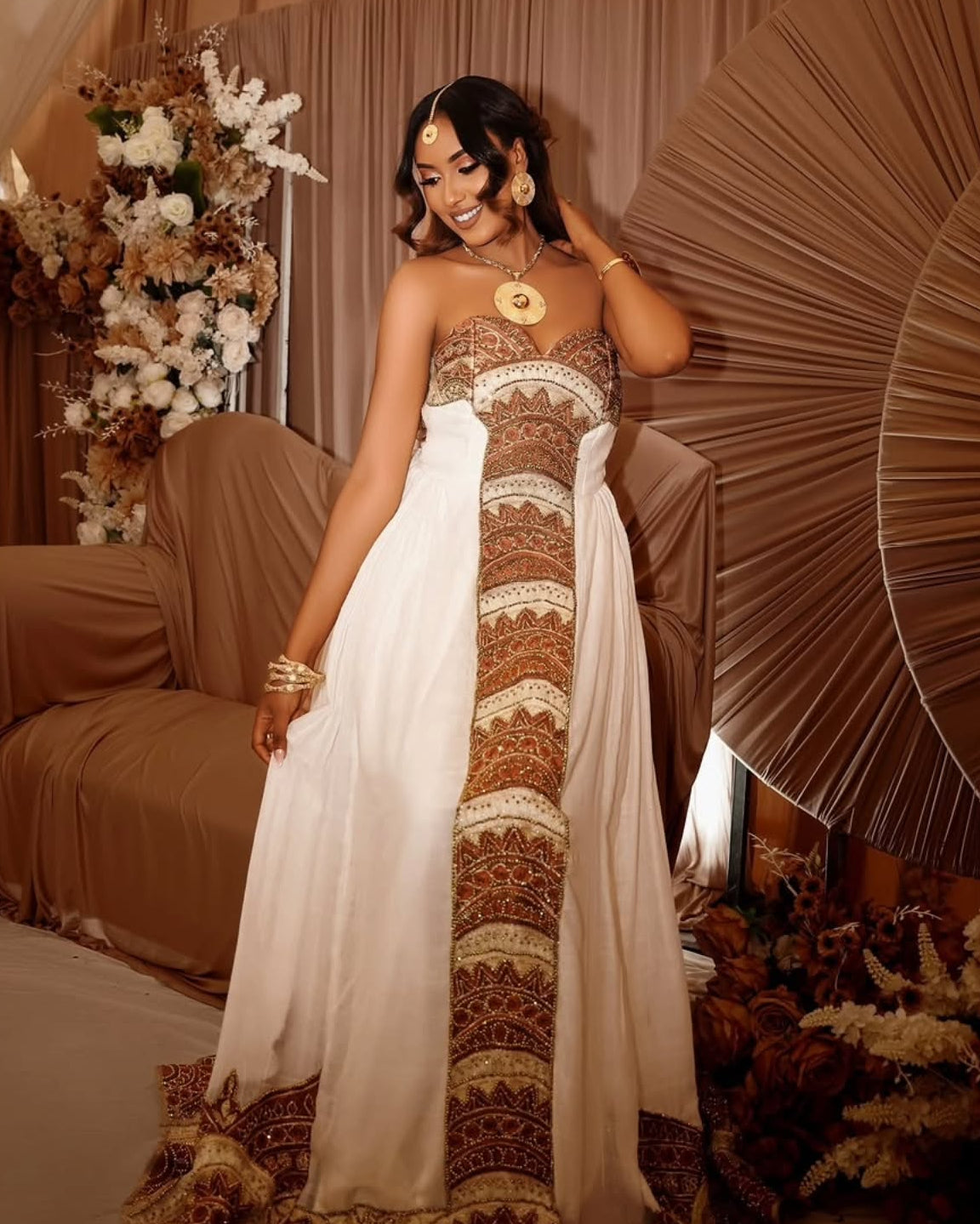 Graceful Ethiopian Wedding Dress Strapless Habesha Kemis for Bridal Elegance Stylish Habesha Dress 883
