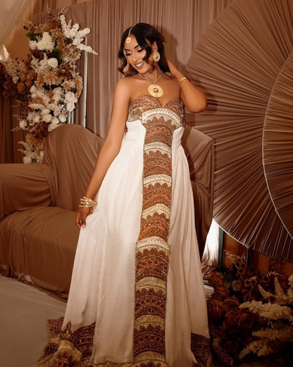 Graceful Ethiopian Wedding Dress Strapless Habesha Kemis for Bridal Elegance Stylish Habesha Dress 883