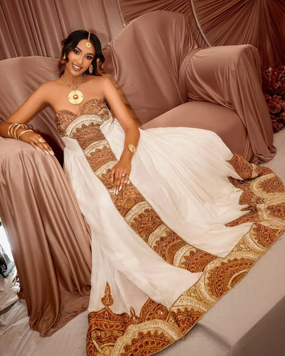 Graceful Ethiopian Wedding Dress Strapless Habesha Kemis for Bridal Elegance