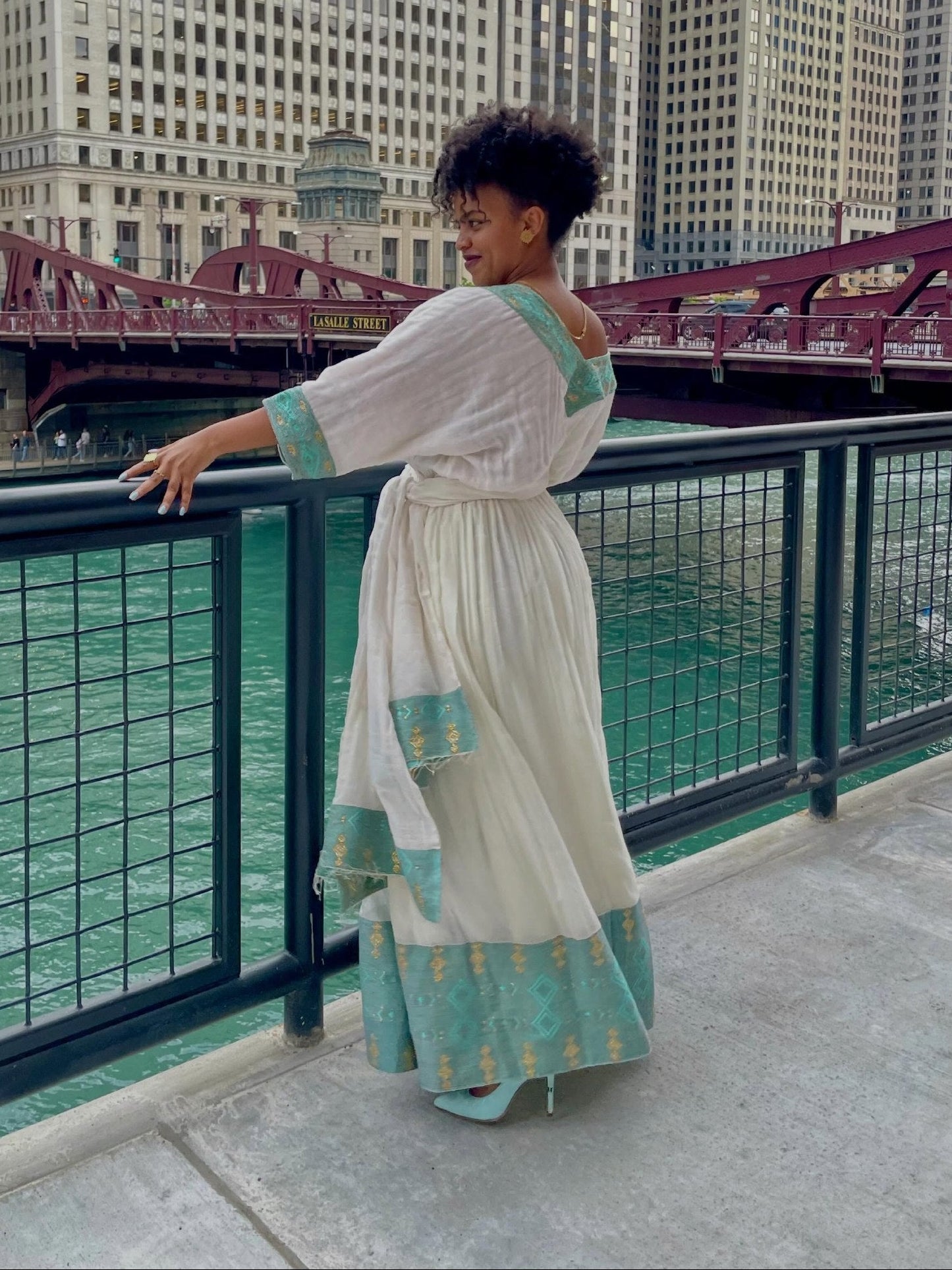 Mint Green Habesha Dress V-neckline Habesha Kemis Traditional Ethiopian Clothing Timeless 895