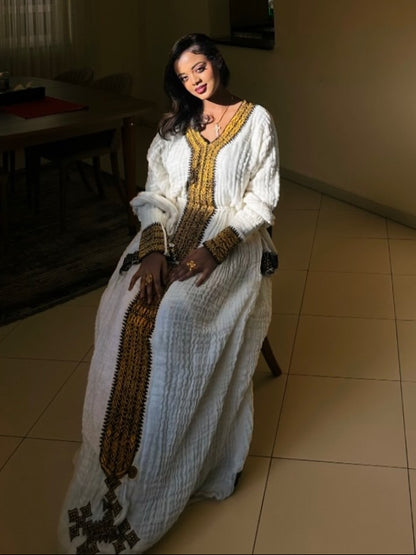 Long Sleeve Habesha Dress Traditional Ethiopian Tirtir Kemis