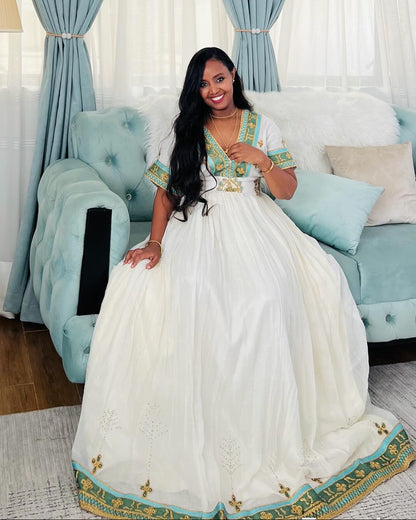 Sky Blue Habesha Kemis Online Traditional Ethiopian Clothing