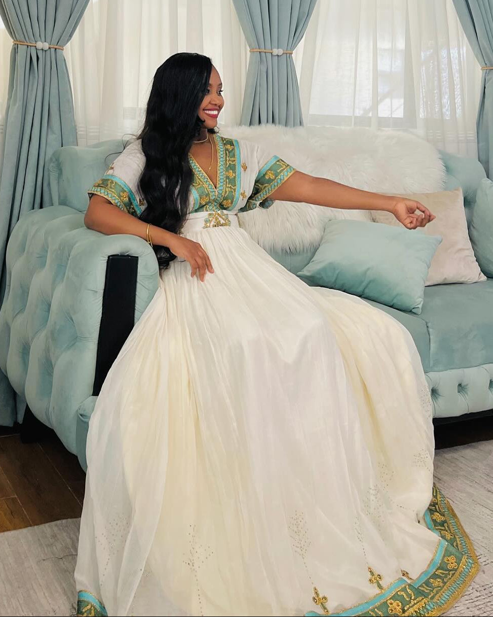 Radiant Habesha Kemis Graceful Traditional Ethiopian Dress Regal Heritage Habesha Dress 901