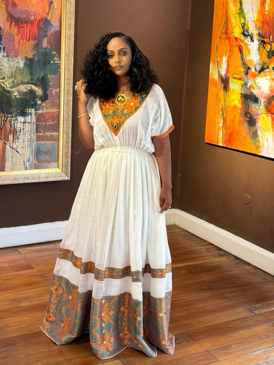 Elegant White Habesha Kemis Online Traditional Ethiopian Clothing
