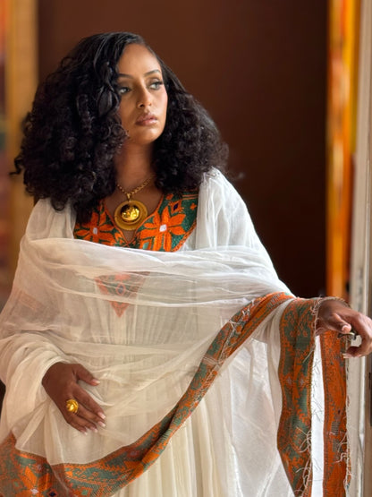 Majestic Habesha Kemis Online Copper Woven Habesha Dress Traditional Ethiopian Clothing 902