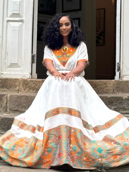Majestic Habesha Kemis Online Copper Woven Habesha Dress Traditional Ethiopian Clothing 902