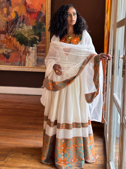 Majestic Habesha Kemis Online Copper Woven Habesha Dress Traditional Ethiopian Clothing 902