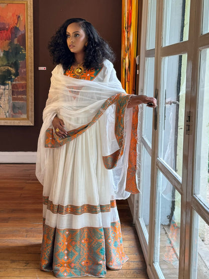 Majestic Habesha Kemis Online Copper Woven Habesha Dress Traditional Ethiopian Clothing 902
