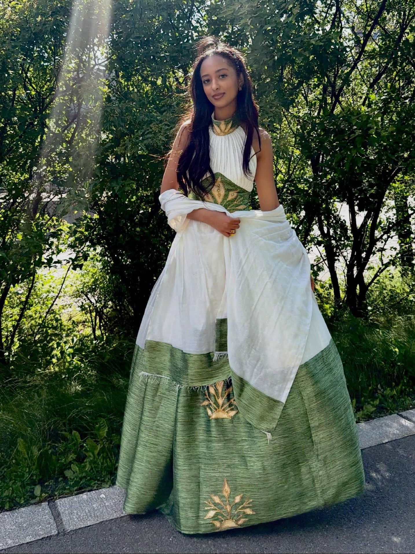 Regal Green Halter Habesha Kemis Luxurious Traditional Ethiopian Dress Habesha Dress With Timeless Elegance 903