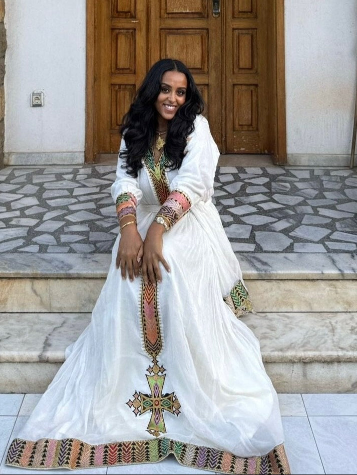 Long Sleeve Habesha Kemis Traditional Ethiopian Clothing & Eritrean Dress Habesha Dress For Festive 905