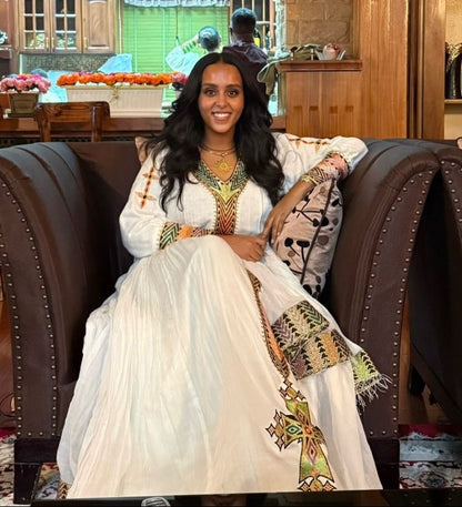 Long Sleeve Habesha Kemis Traditional Ethiopian Clothing & Eritrean Dress Habesha Dress For Festive 905