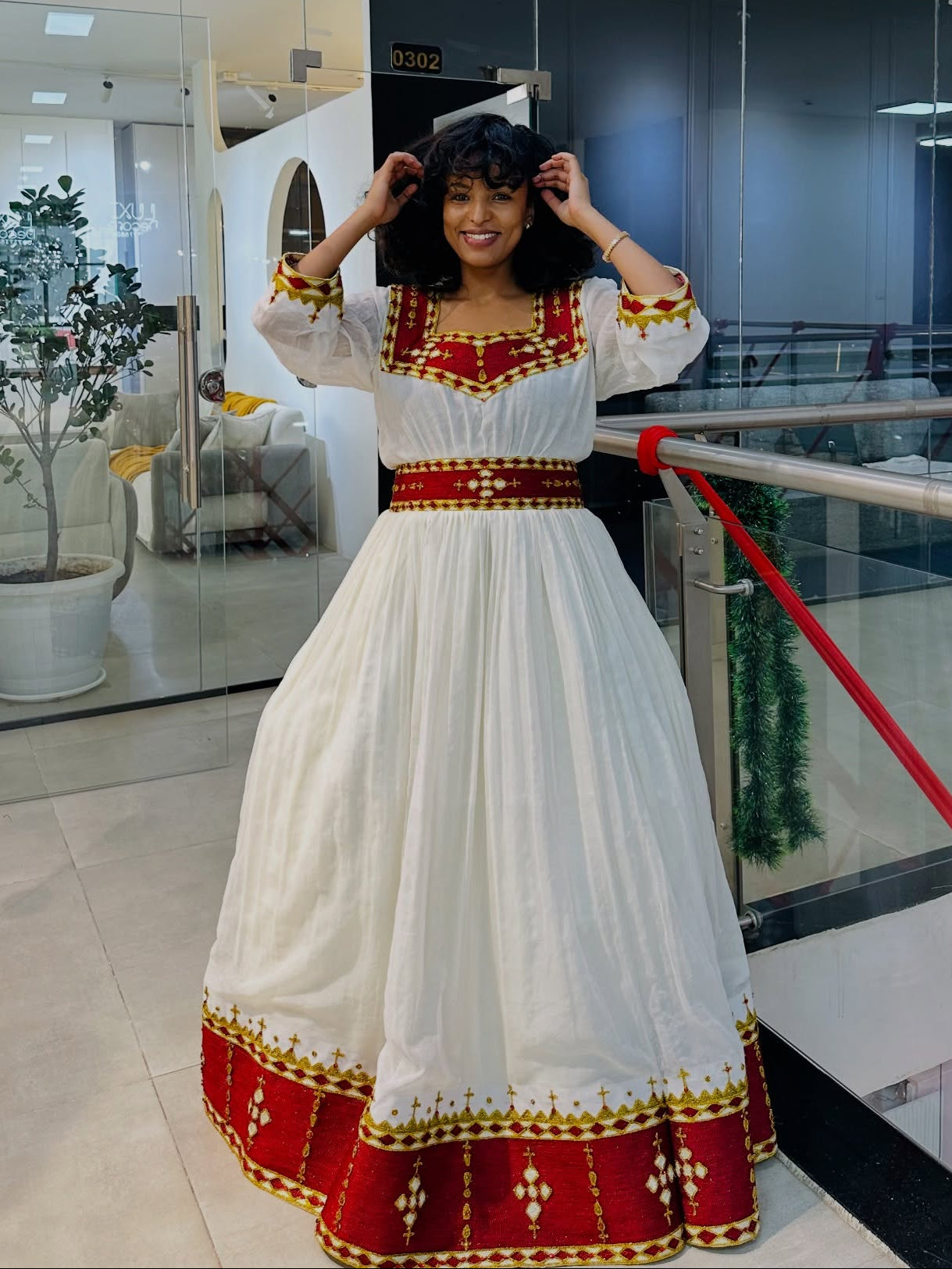 Regal Red & Gold Habesha Kemis Elegant Traditional Ethiopian Dress