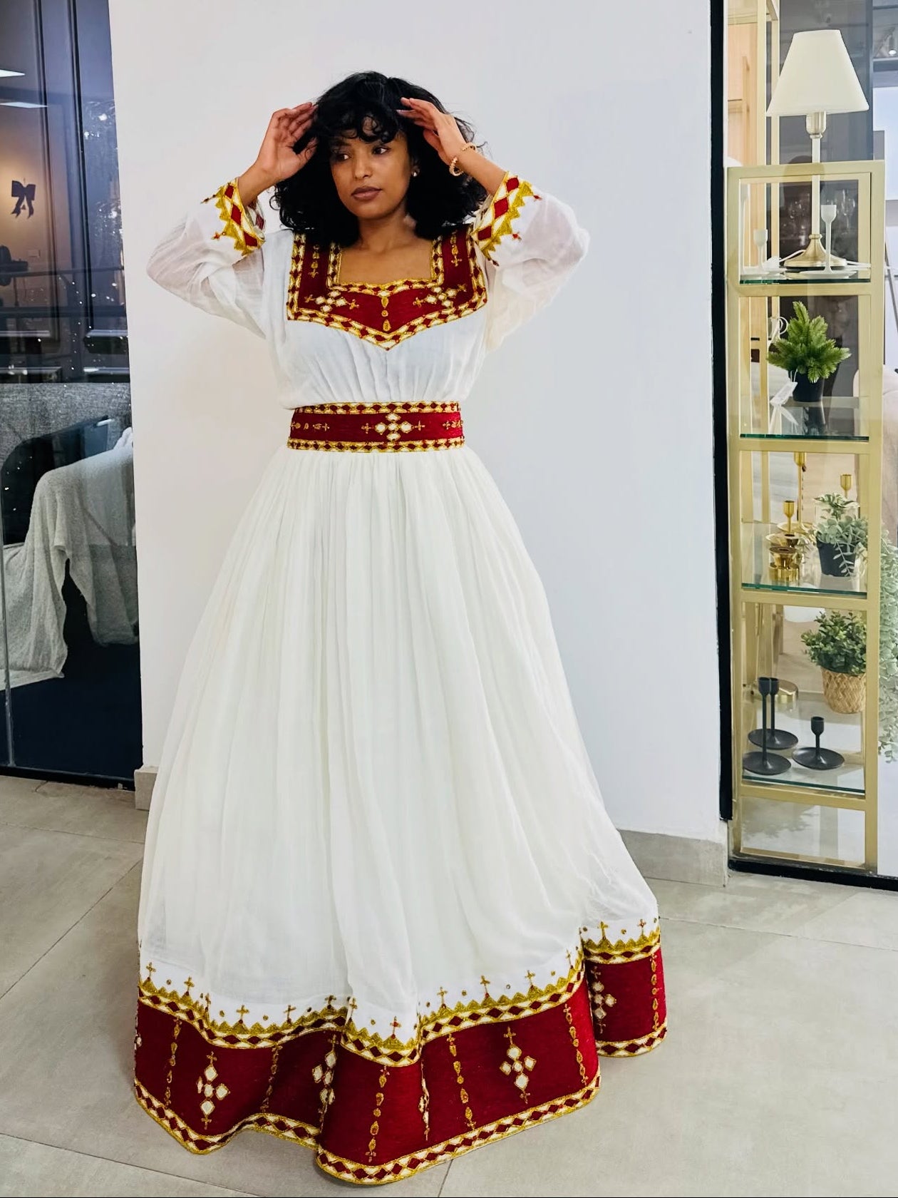 Stunning Red And Gold Eritrean Dress Habesha Kemis For Holidays Authentic Ethiopian Clothing 906