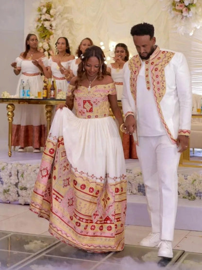 Matching Ethiopian Couple Clothing Traditional Cultural Wedding Ensemble Habesha Clothing 908