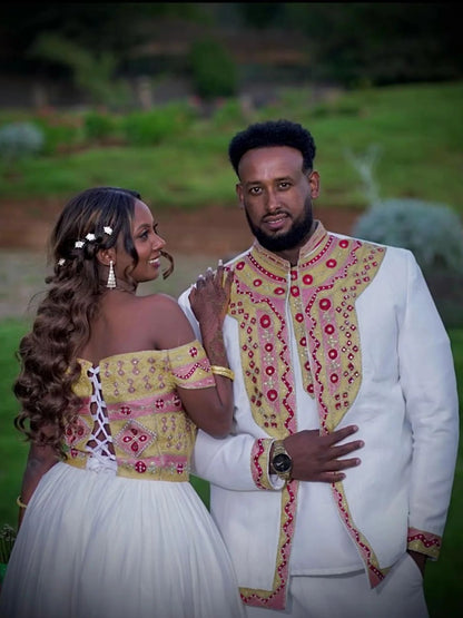 Matching Ethiopian Couple Clothing Traditional Cultural Wedding Ensemble Habesha Clothing 908