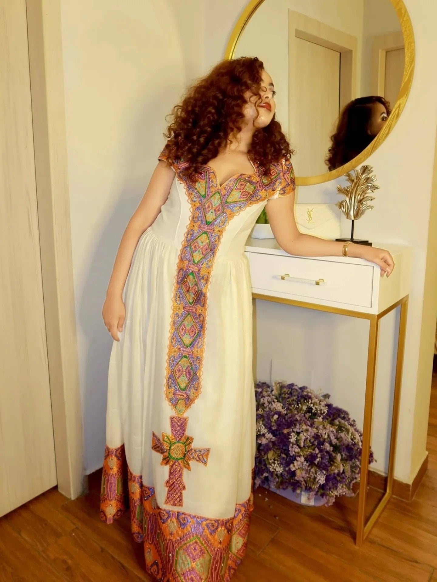 Regal Handwoven Habesha Kemis Vibrant Mosaic Tibeb Habesha Dress Graceful Ethiopian Clothing 910