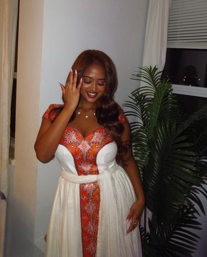 Orange Habesha Kemis Online Authentic Ethiopian Traditional Clothing Timeless Habesha Dress 913