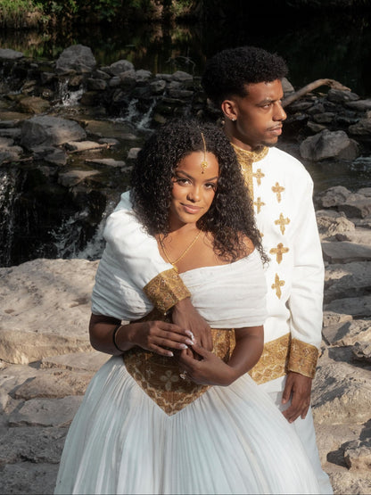 Royal Matching Habesha Couple Outfit Coordinated Ethiopian Traditional Wedding Attire Matching Set 915