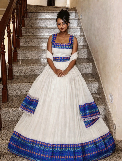 Azure Heritage Habesha Kemis Elegant Traditional Ethiopian Dress Online