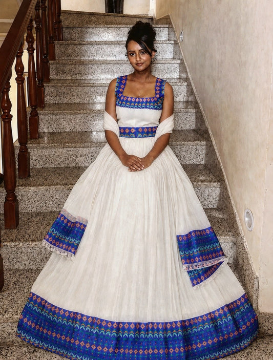 Azure Heritage Habesha Kemis Elegant Traditional Ethiopian Dress Online