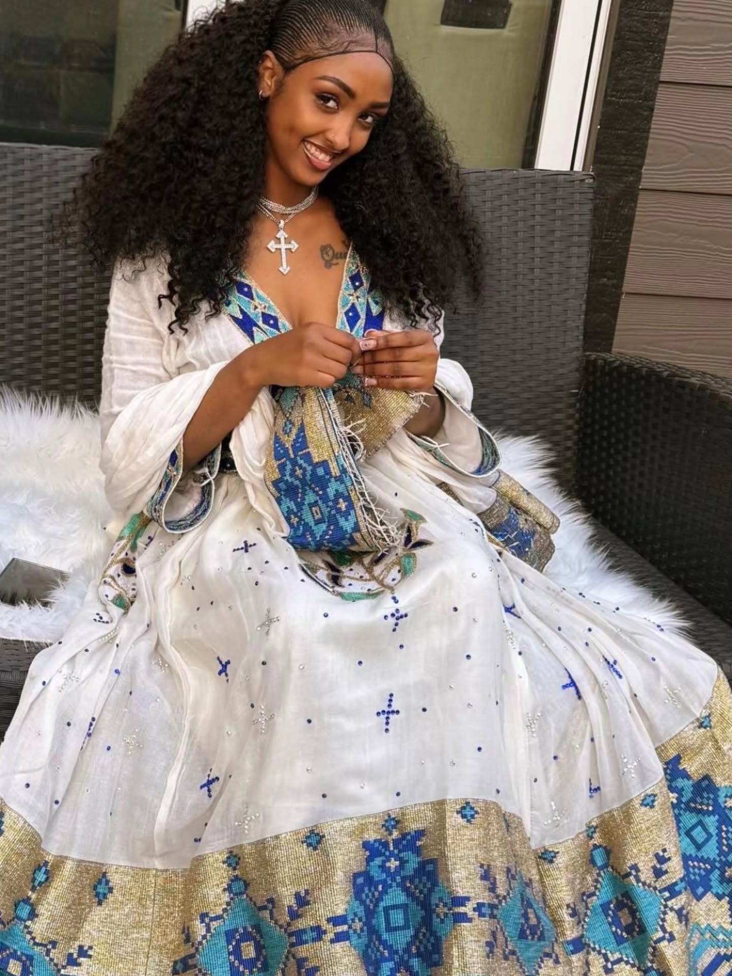 Royal Blue & Gold Woven Habesha Kemis Ethiopian Traditional Dress