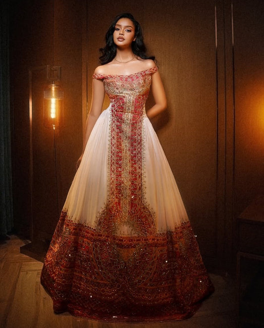 bridesmaid dresses in ethiopia Luxury Habesha Wedding Dress, Ethiopian Bridal Gown With Embroidered Velo