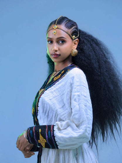 Authentic Handwoven Habesha Dress Jet Black and Golden Yellow Habesha Kemis High-Quality Habesha Cloth 935