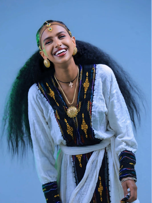Authentic Handwoven Habesha Dress Jet Black and Golden Yellow Habesha Kemis High-Quality Habesha Cloth 935