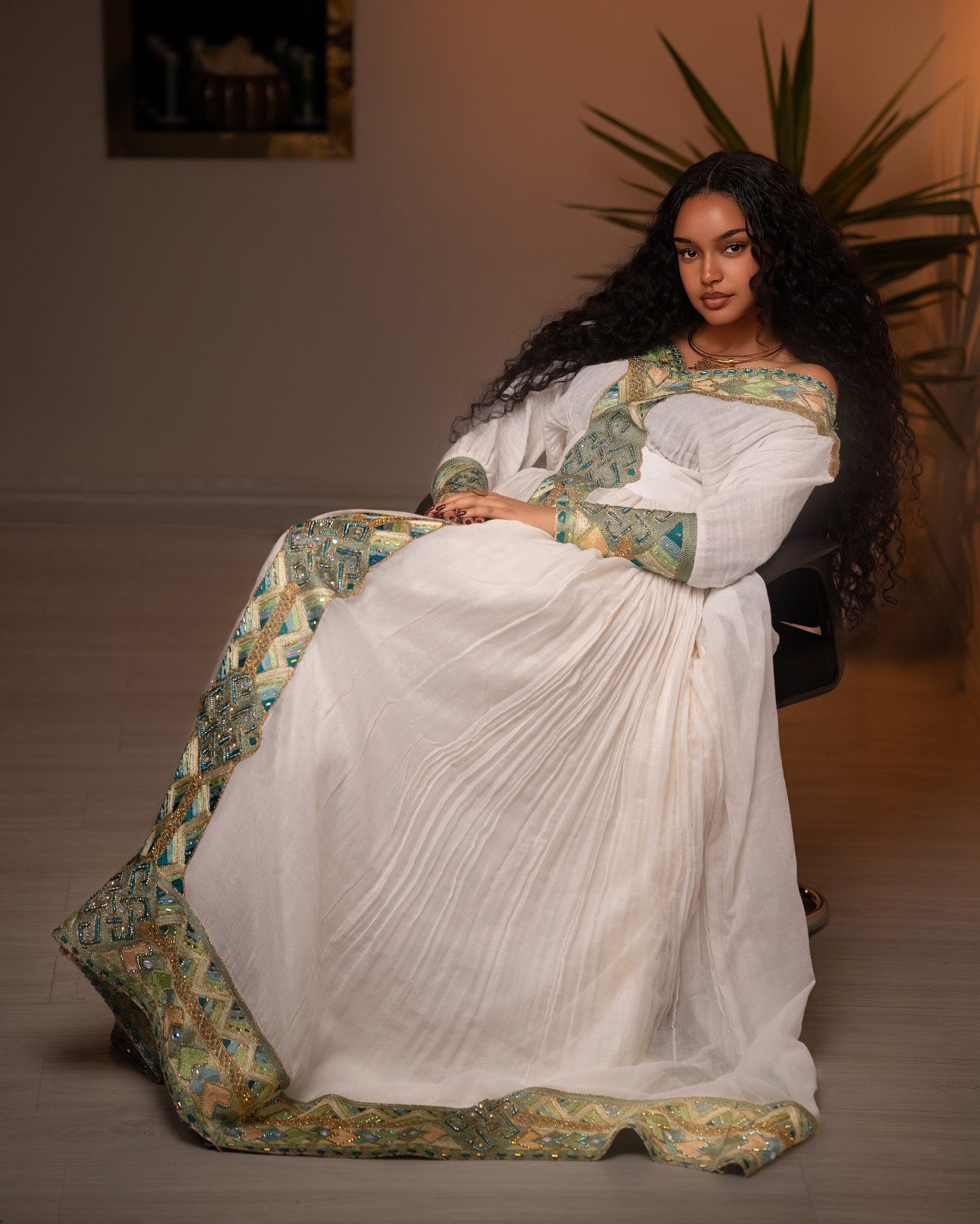 Celestial Sage Off-Shoulder Habesha Kemis Ethiopian Heritage Dress Timelss Habesha Dress 939