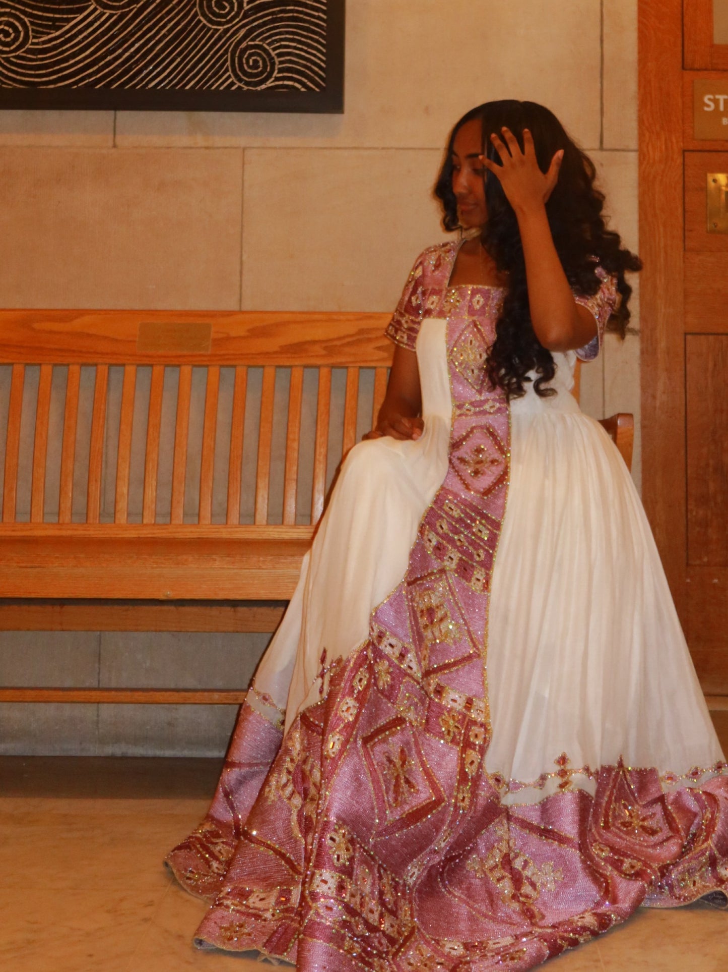 Charming Short-Sleeve Habesha Dress Shimmering Lilac and Silver Ornate Habesha Kemis Traditional Dress 941