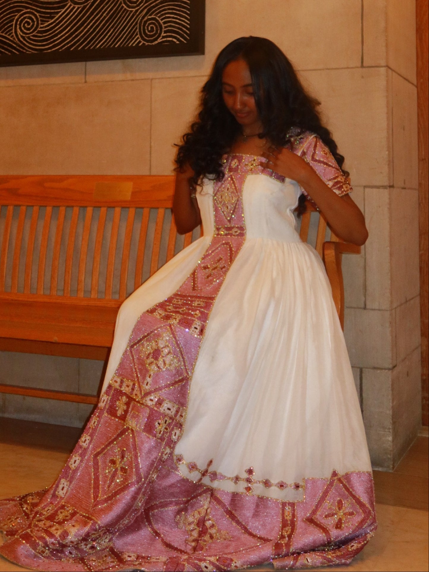 Charming Short-Sleeve Habesha Dress Shimmering Lilac and Silver Ornate Habesha Kemis Traditional Dress 941