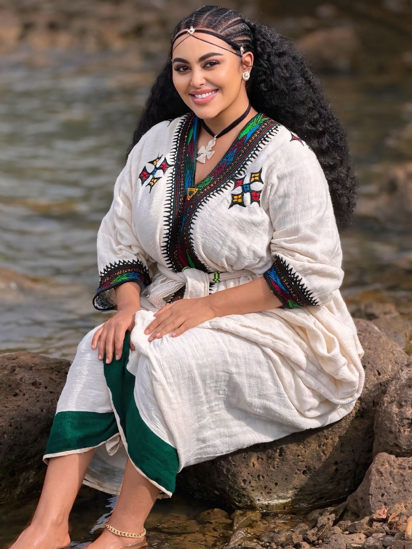 Emerald Horizon Habesha Kemis Traditional Ethiopian Heritage Dress