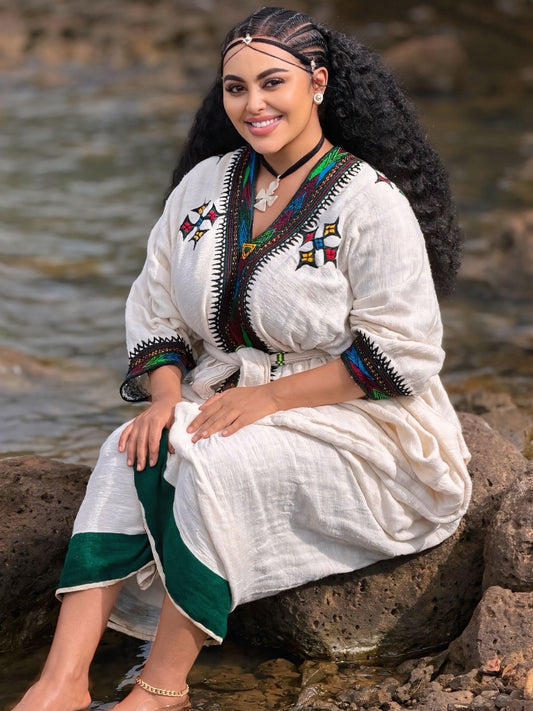 Emerald Horizon Habesha Kemis Traditional Ethiopian Heritage Dress