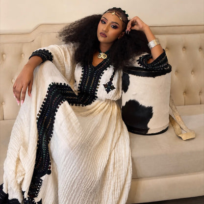 Bold Jet Black and Dark Green Geometric Habesha Dress Charming Habesha Kemis For Events 952