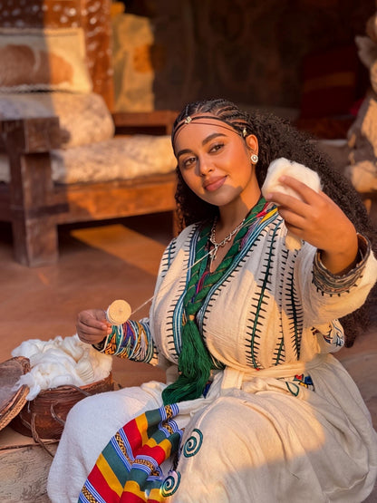 Authentic Habesha Kemis for Women Ethiopian Traditional Cotton Dress Handwoven Colorful Accents 960