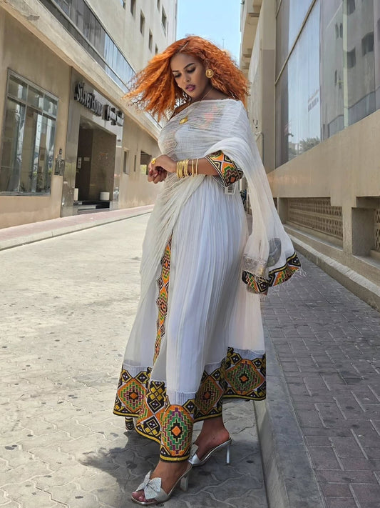 Geometric Border Ethiopian Dress for Women 